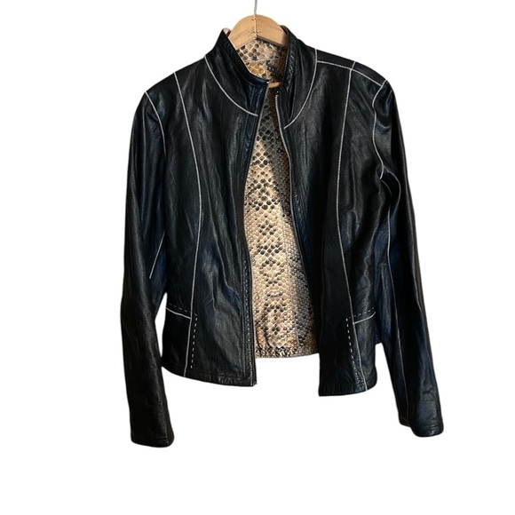Black Faux Leather Women's Reversible Jacket - Picture 2 of 5